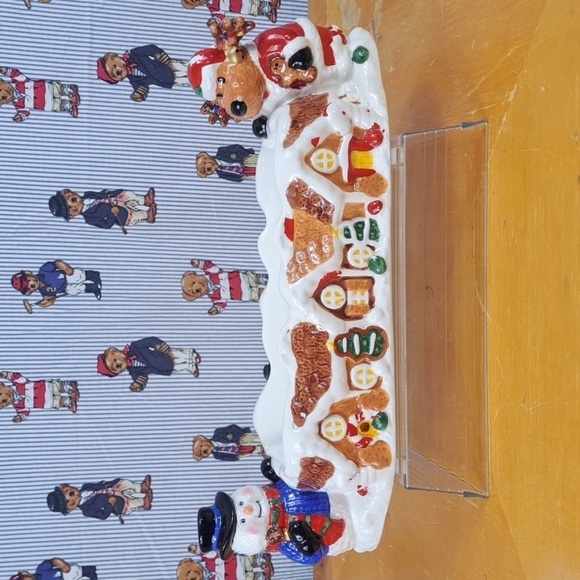 Mr. Moose Santa & Snowman gingerbread house Christmas holiday cracker tray - Picture 1 of 10
